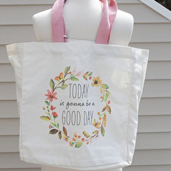 Shabby Chic Canvas Shopper Tote Bag Cotton Canvas Cottage Prairie Farmhouse - Picture 2 of 8